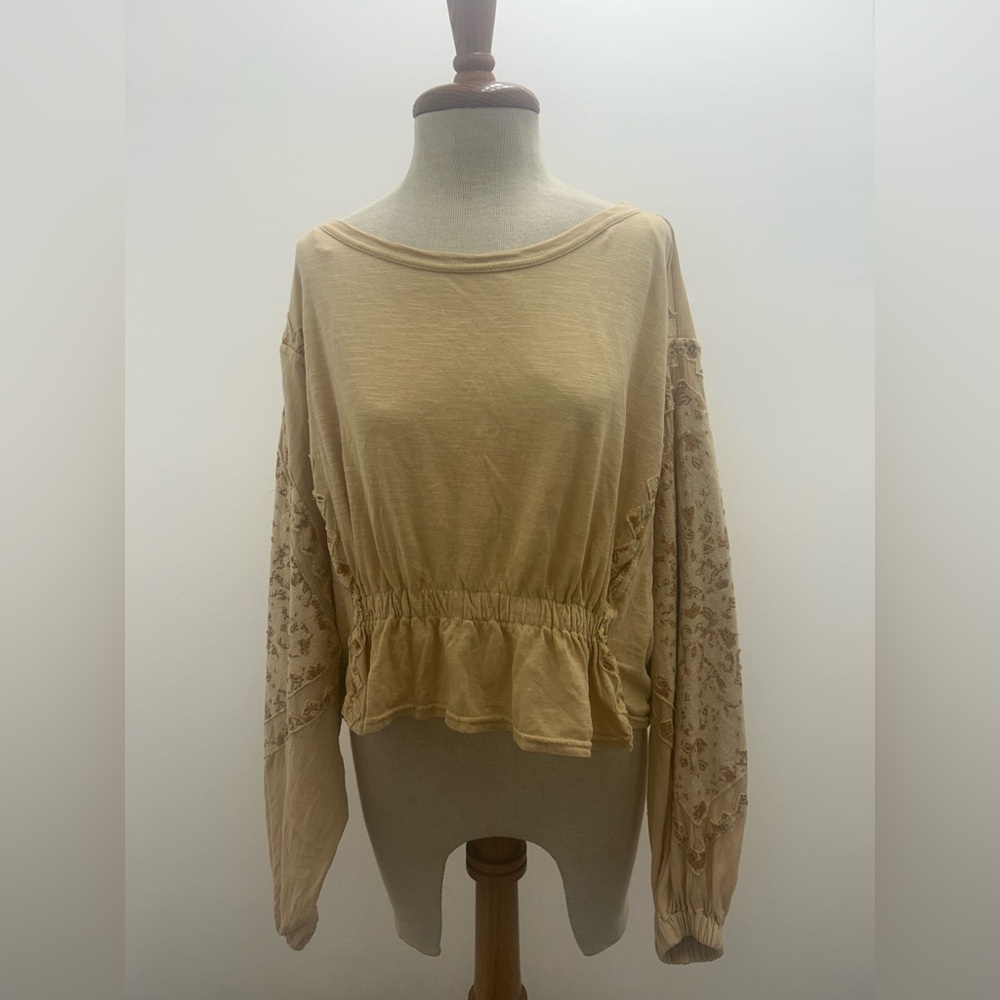 Free People Tan Long Sleeve Blouse